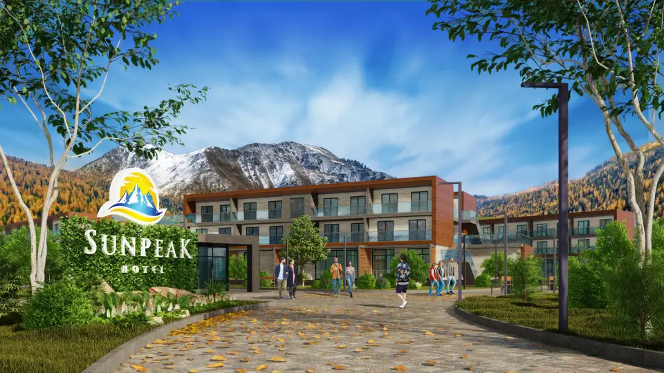 Въезд к отелю с вывеской Sun Peak